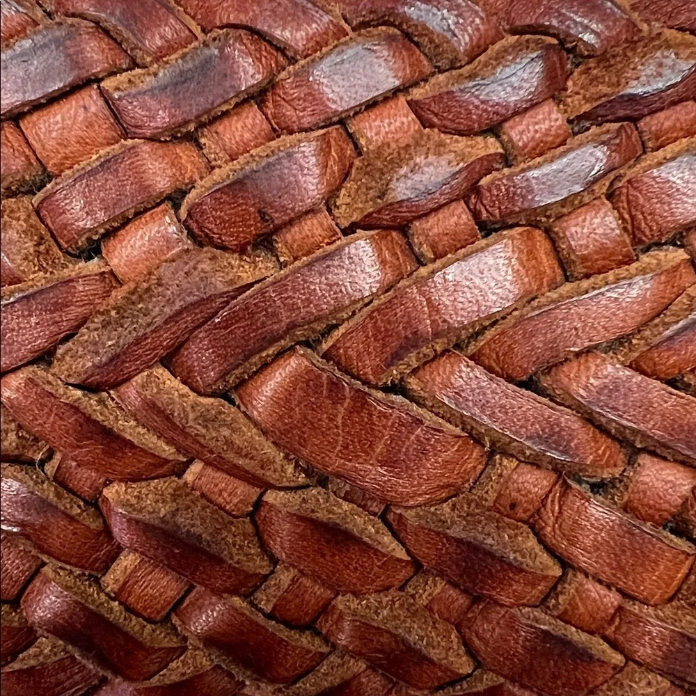 Vintage BOHO Moroccan Genuine Brown Leather Basket Weave Belt with Brass Buckle - Picture 12 of 13